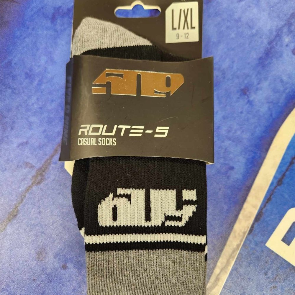 509 Route-5 Men's Casual Socks L/XL 9-12 Black/Light Gray
